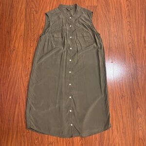 Tommy Bahama Silk Button Front Sleeveless Dress Olive Green Womens Medium